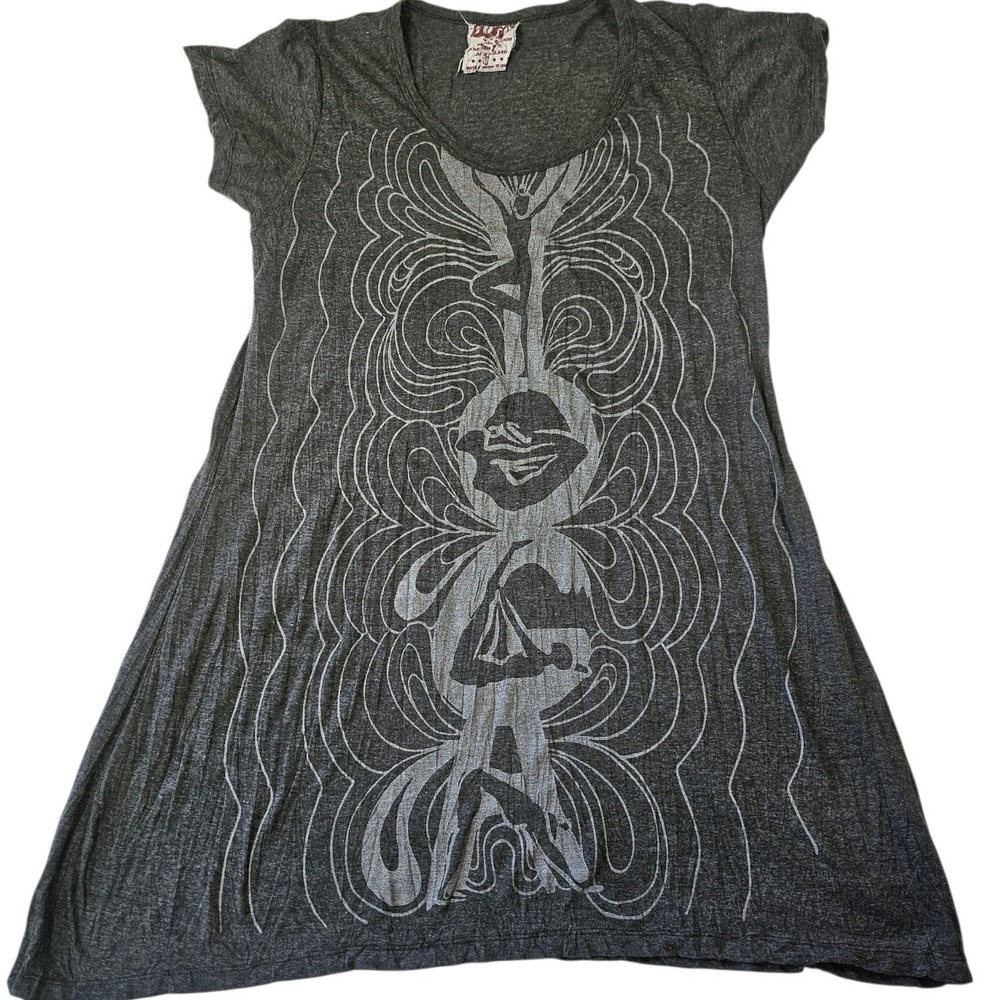 Sure Charcoal Gray Whimsigoth Psychedelic Spirit‎ Graphic T-Shirt Dress Lg